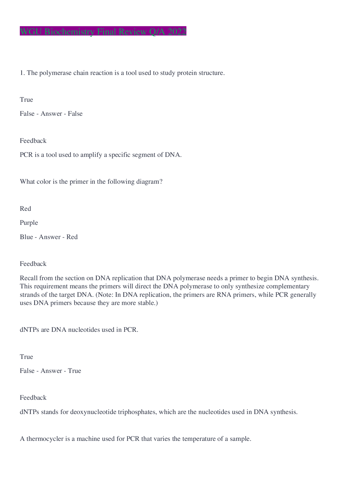 Preview image of WGU Biochemistry Final Review Q/A 2022 document